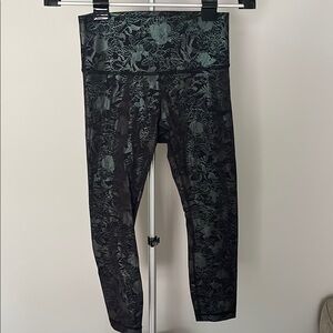 lululemon athletica Black Metallic Floral Leggings